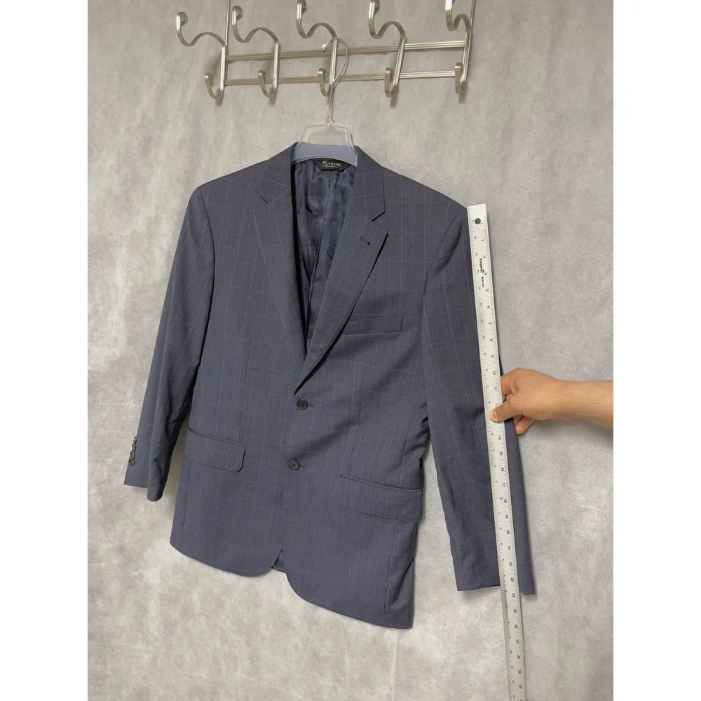 Jos A Bank Suit Men 40R 38R Blue Plaid Slim 2B Signature Gold Flannel Wool 32X28